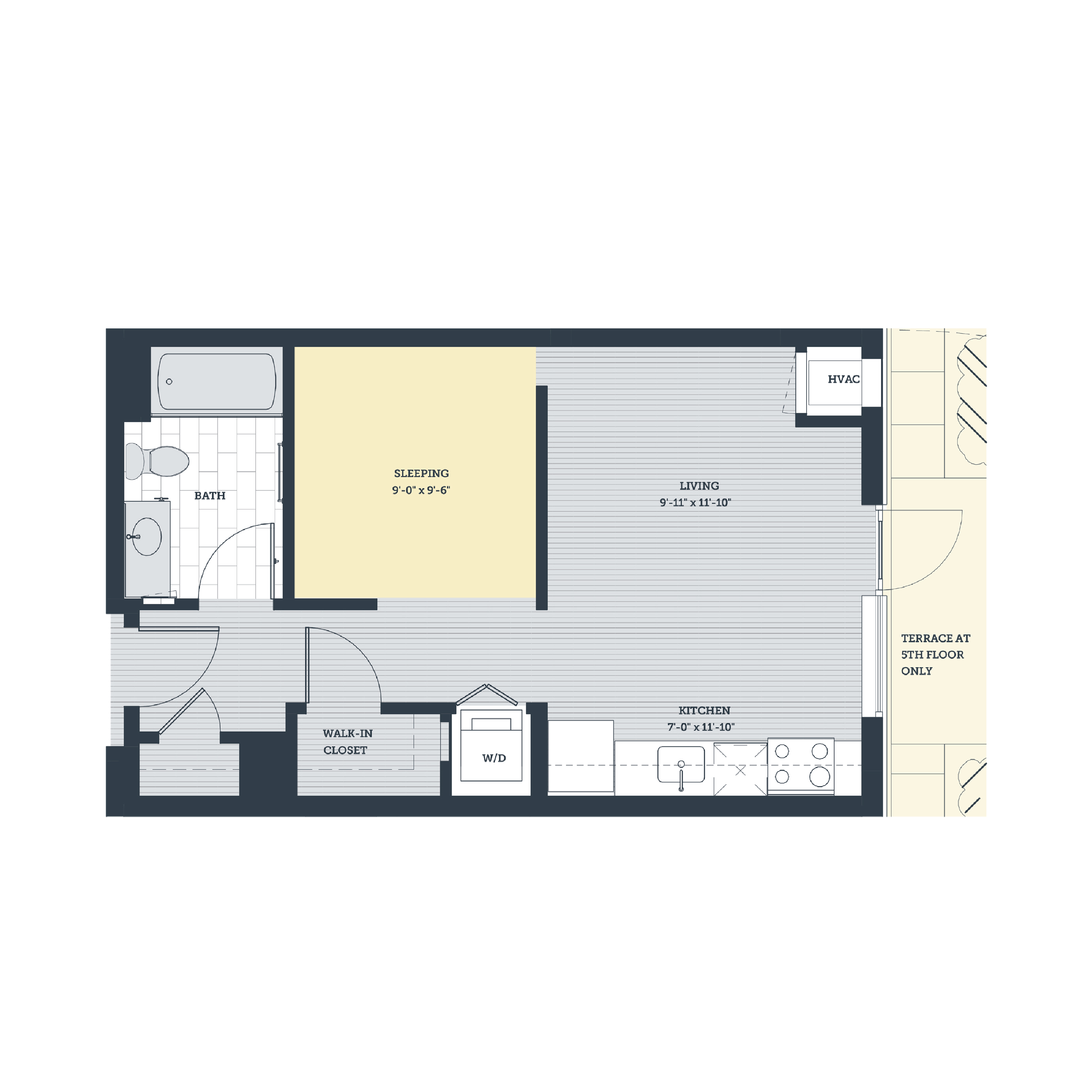 Floor plan for studio, 1 bath, 516 sqft